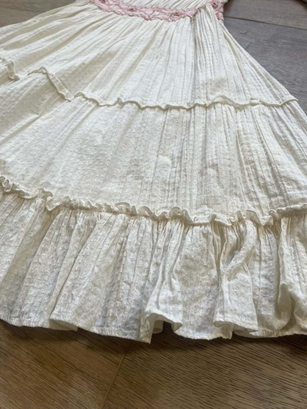 Ivy City Co White Pink Smocked Tiered Midi Dress XS Puff Sleeve Cottagecore - Picture 5 of 11